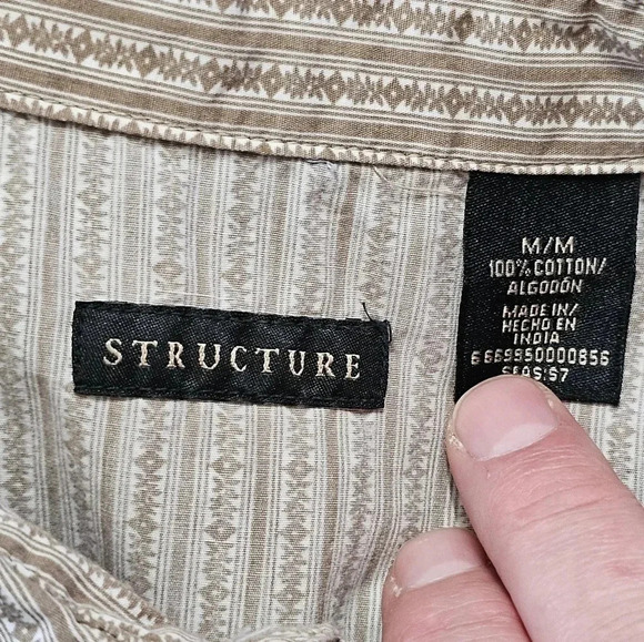VTG Structure Mens M Brown Western Snap Shirt Diamond Stripe Short Sleeve - Picture 5 of 7